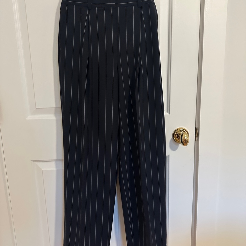 Theory Black and White Pinstriped Wide Leg Pant Classic Elegance